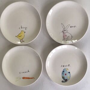 Rae Dunn Easter 4pc Plates w/box 6 Chick Bunny Egg Carrot Chirp Hop Crunch Sweet